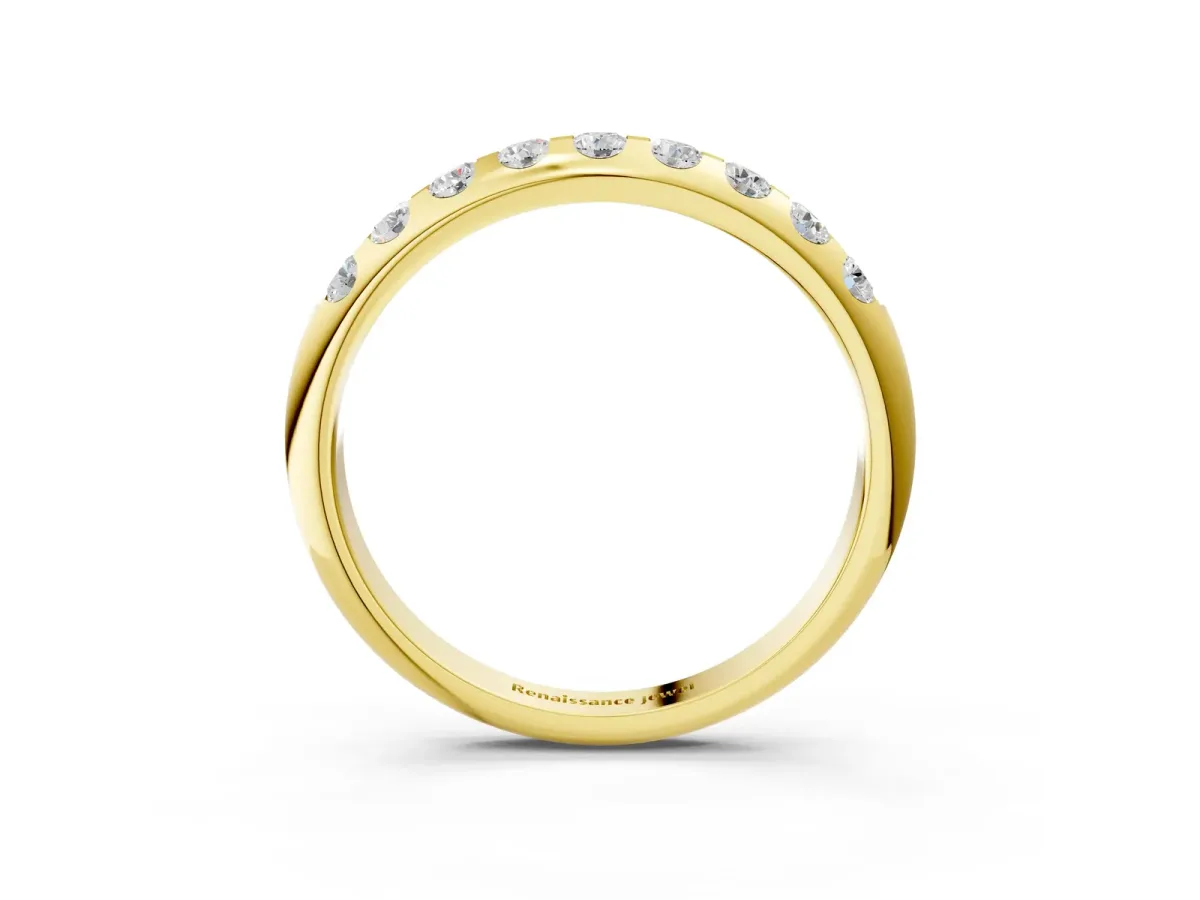 Round Cut Diamond Half-Eternity Band with Shared Prong Setting Yellow gold