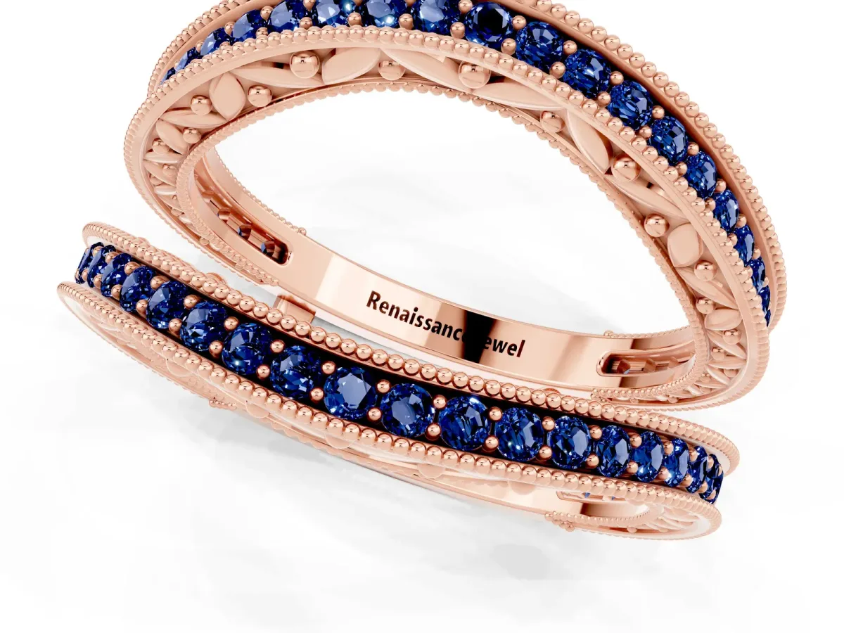 Round Blue Sapphire Milgrain Eternity Band with Channel Setting Rose gold