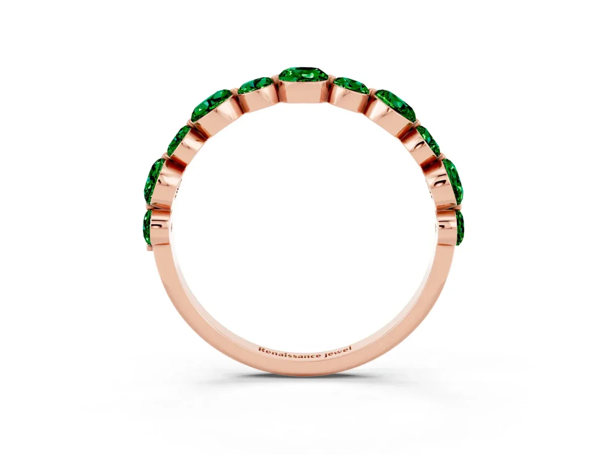 Round Emerald Scalloped Prong Set Eternity Band Rose gold