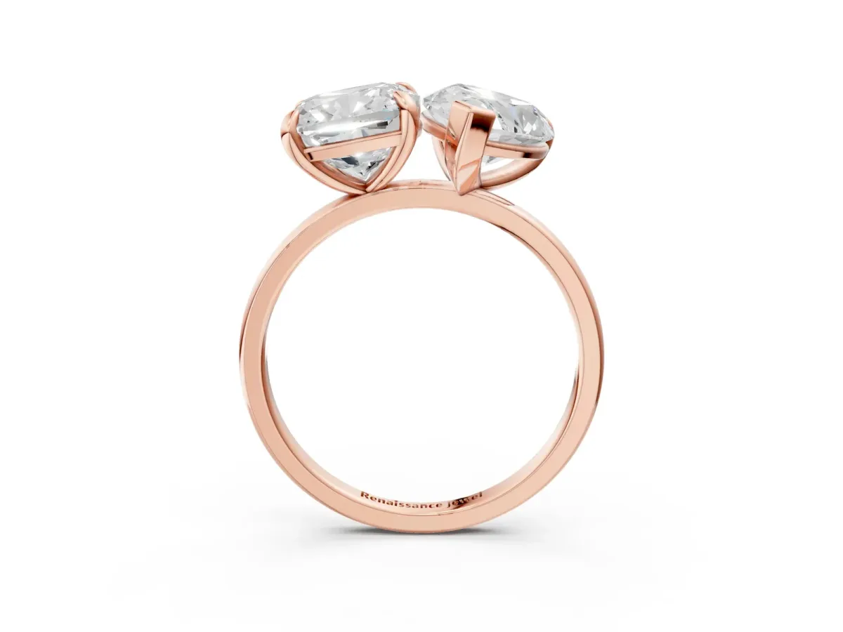 Pear and Cushion Toi Moi Ring with Prong Setting and Plain Band Rose gold