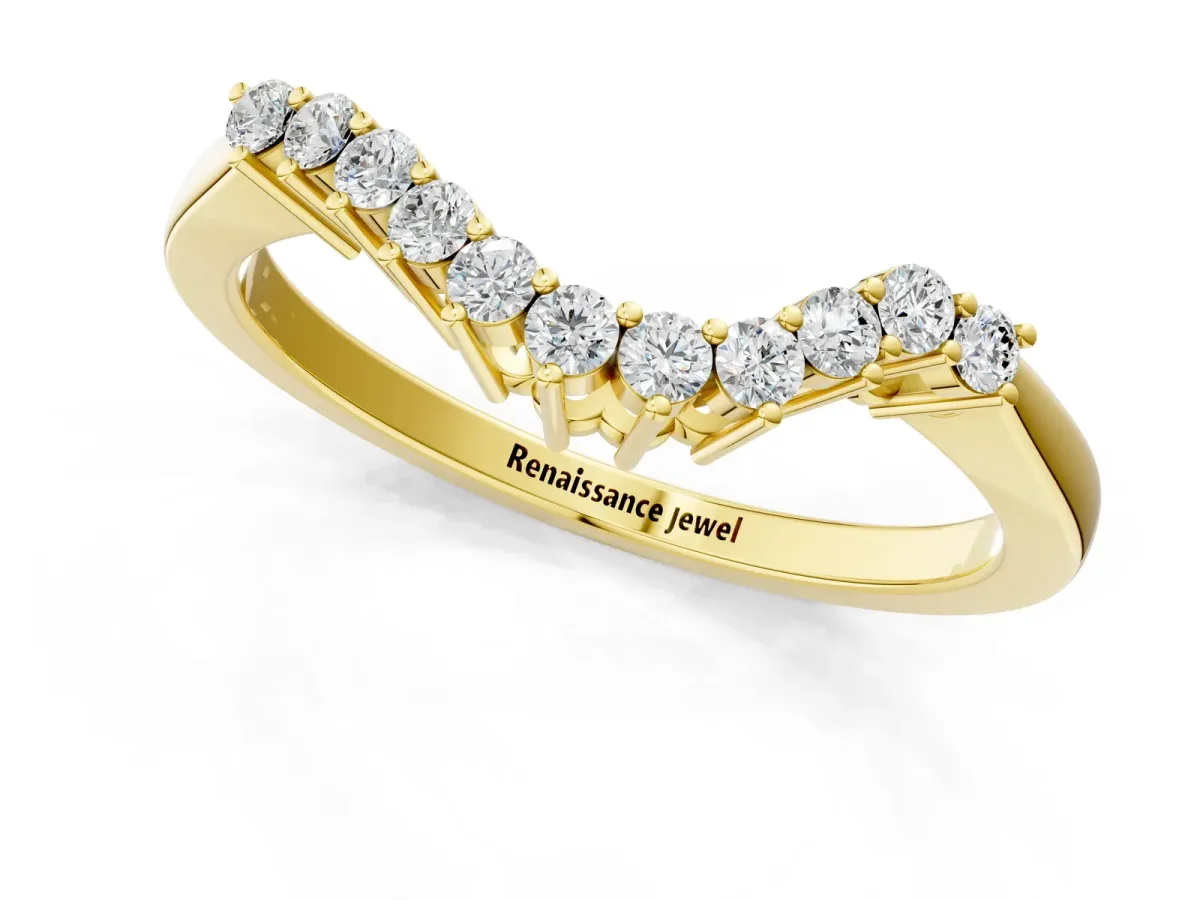 Round Diamond V-Shaped White Gold Band with Prong Setting Yellow gold