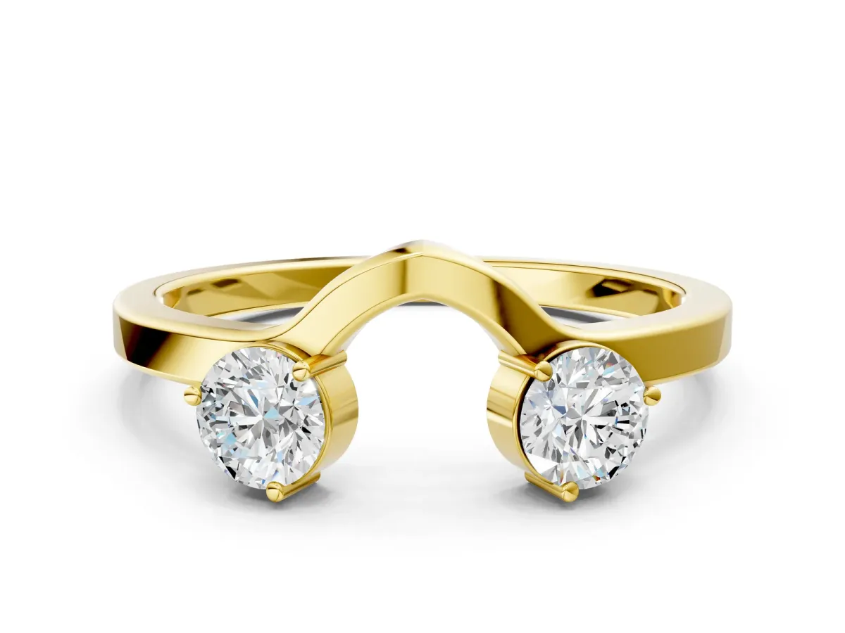 Dual Round Diamond Open Band Ring with Prong Setting Yellow gold