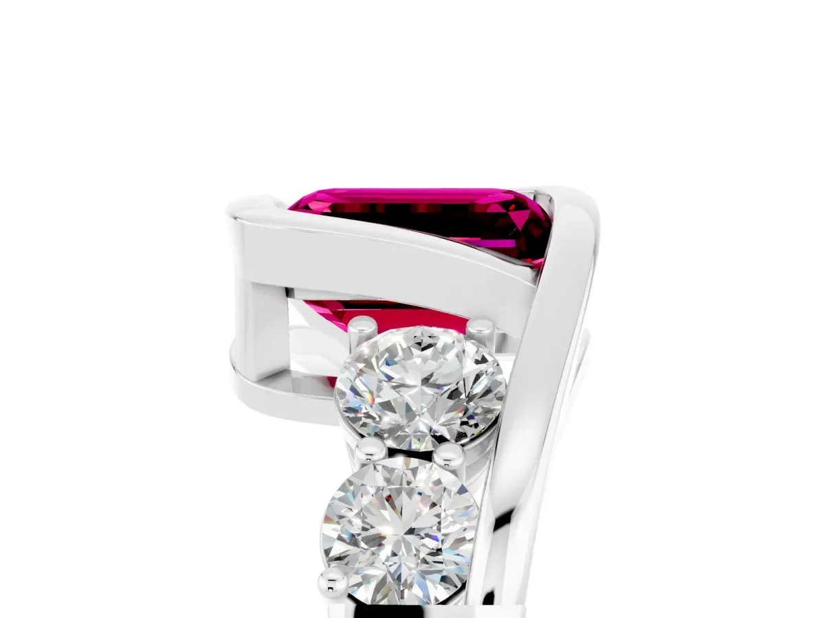 Bezel Set Emerald Cut Garnet Bypass Ring with Round Accents Silver