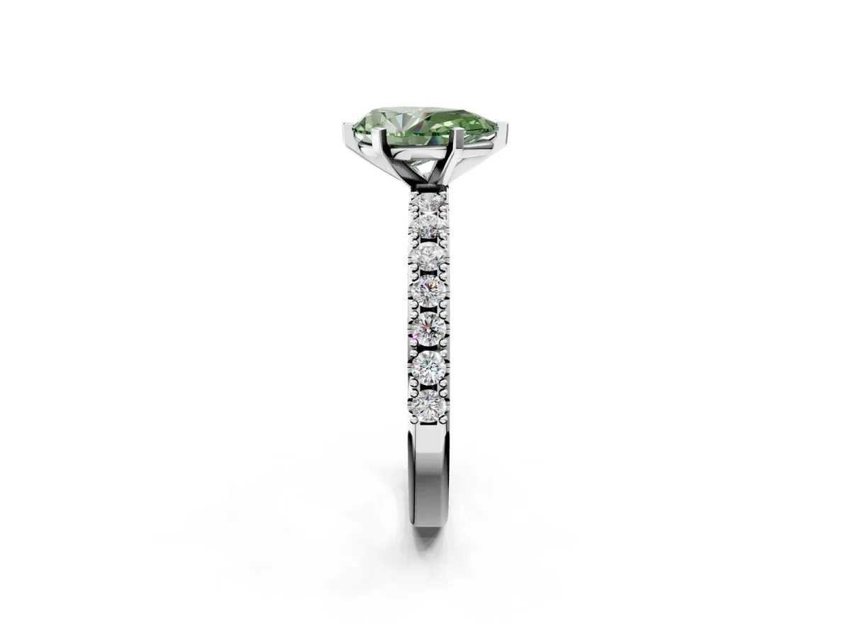 Fancy Green Pear Cut Diamond Solitaire Pavé Band with Four-Prong Setting Silver
