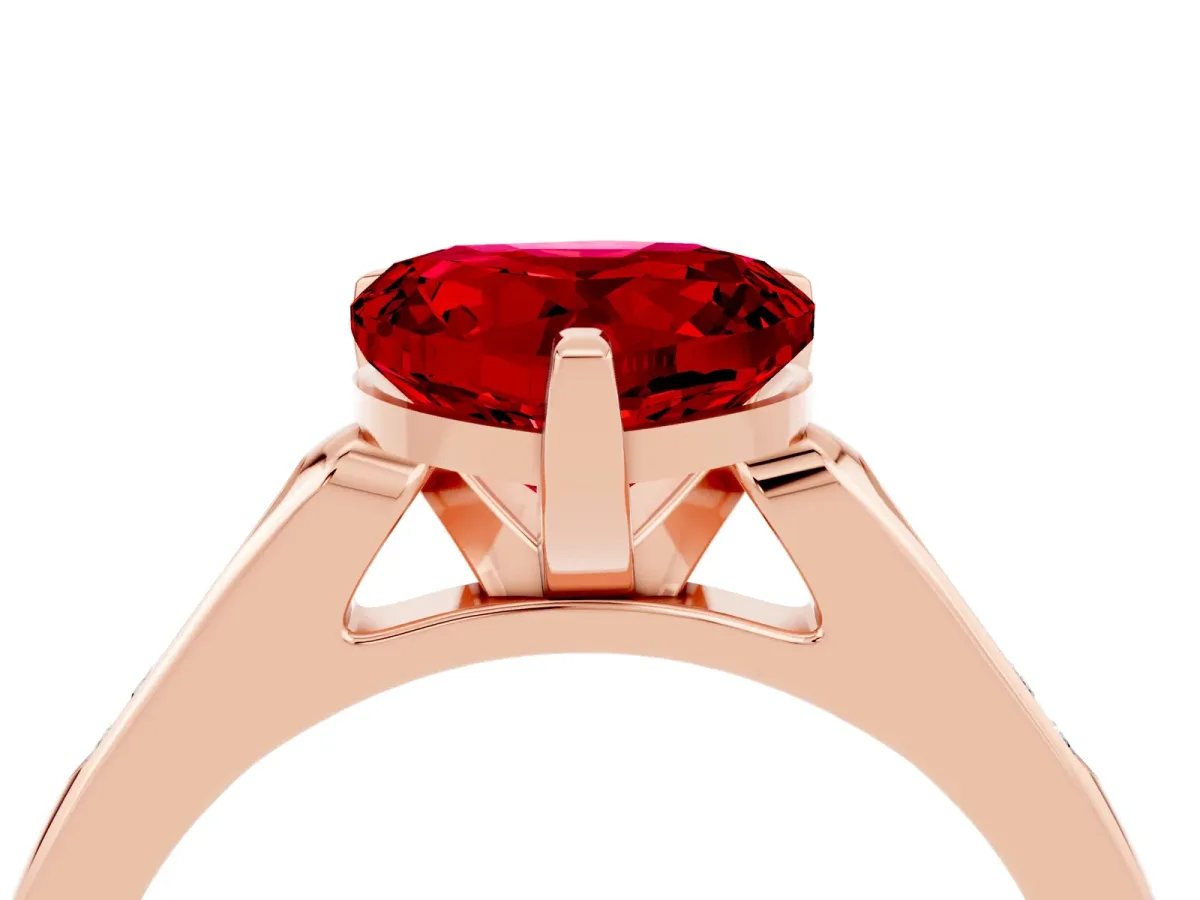 Heart Cut Ruby Solitaire Ring with Channel Set Round Band and Prong Setting Rose gold