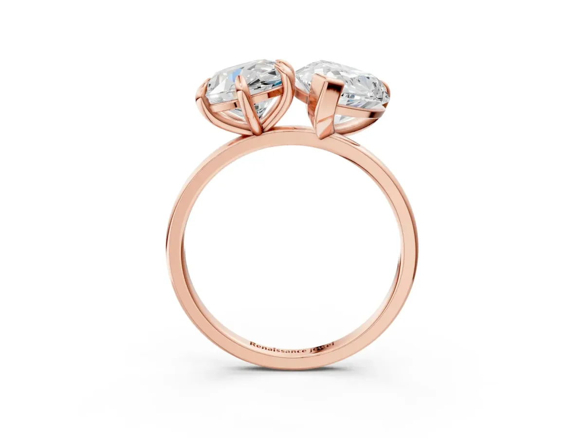 Round and Pear Toi Moi Ring with Prong Setting and Plain Band Rose gold
