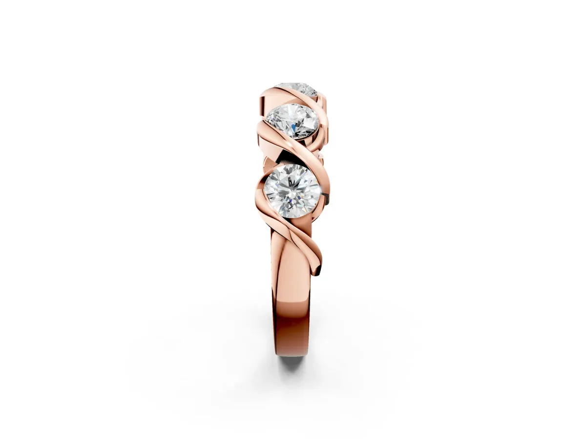 Round Diamond Wave Band with Channel Setting and Shared Prongs Rose gold