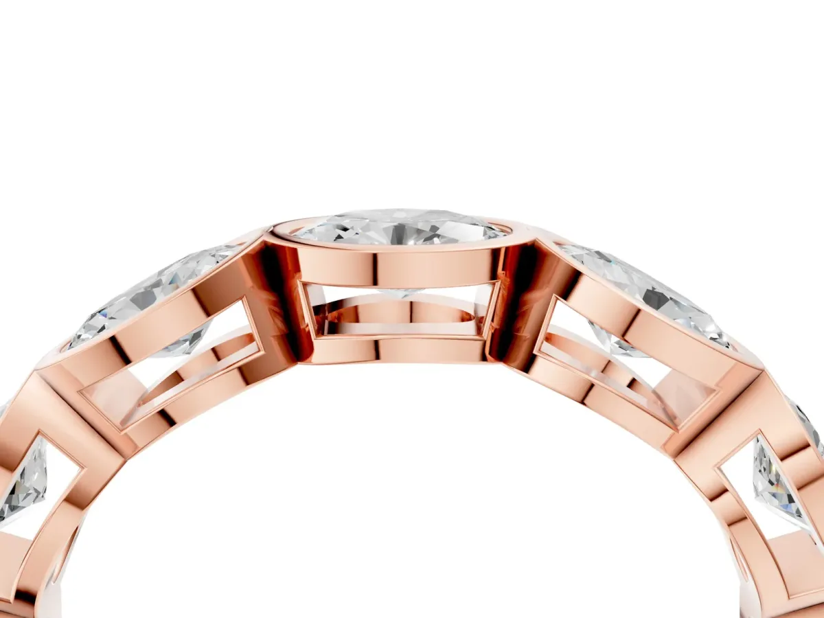 Oval Diamond Bezel Set Eternity Wedding Band Rose gold