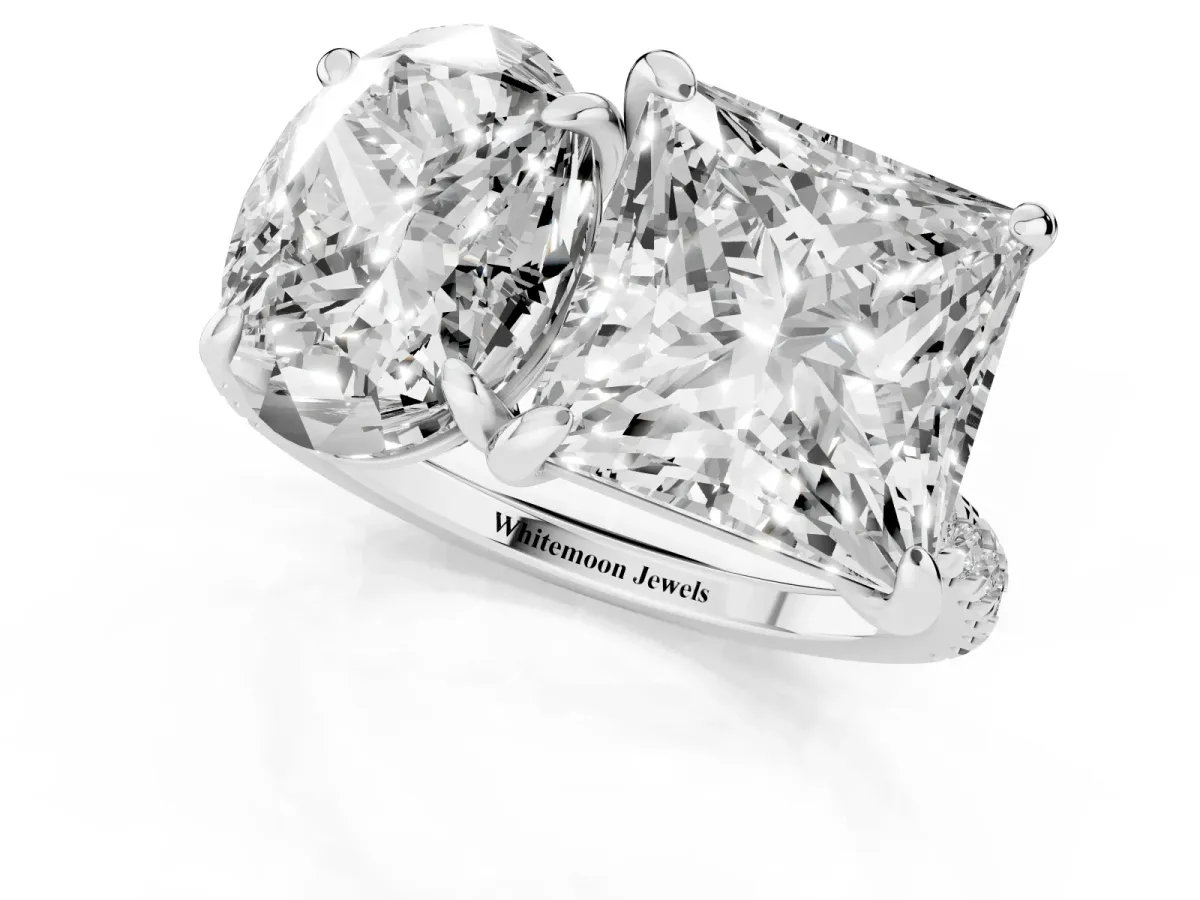 Oval and Princess Toi Moi Ring with Prong Setting and Micro Pave Band White gold