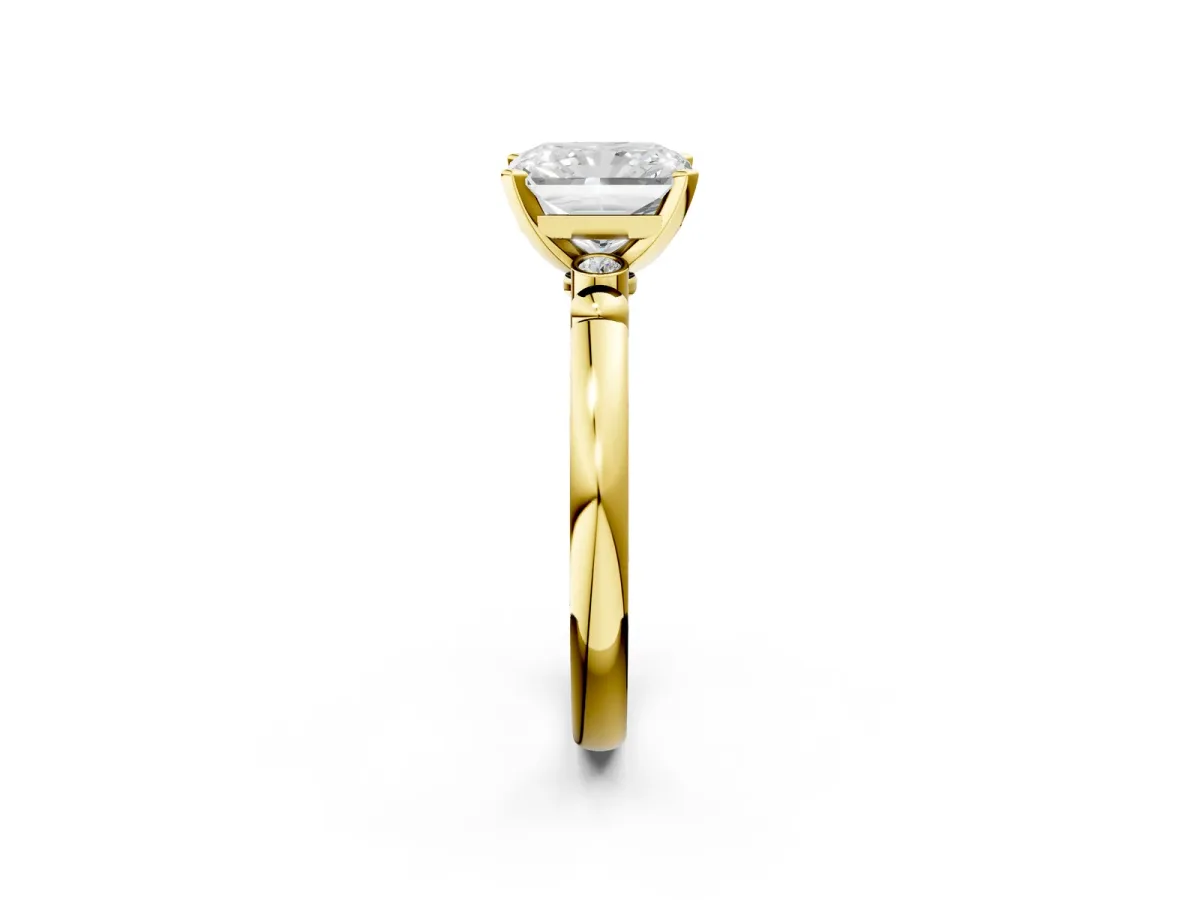 Radiant Cut Solitaire Beaded Band with Four-Prong Setting Yellow gold