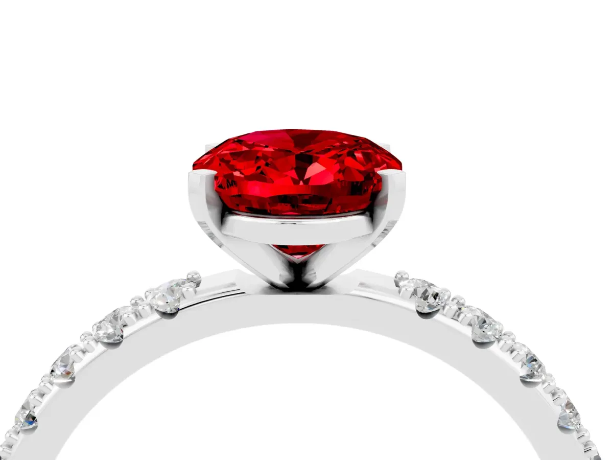 Oval Cut Ruby Solitaire Pavé Band with Four-Prong Setting White gold