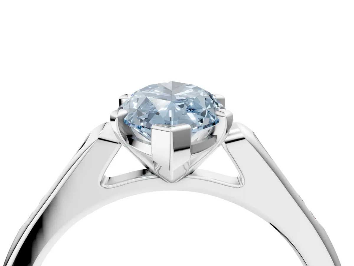 Fancy Blue Marquise Cut Diamond Solitaire Ring with Channel Set Round Band and Prong Setting Silver