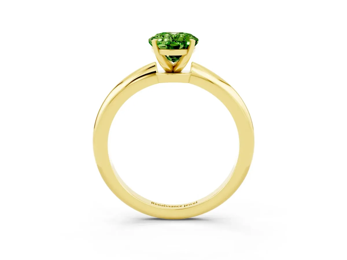 Oval Cut Peridot Solitaire Ring with Six-Prong Setting and Classic Band Yellow gold