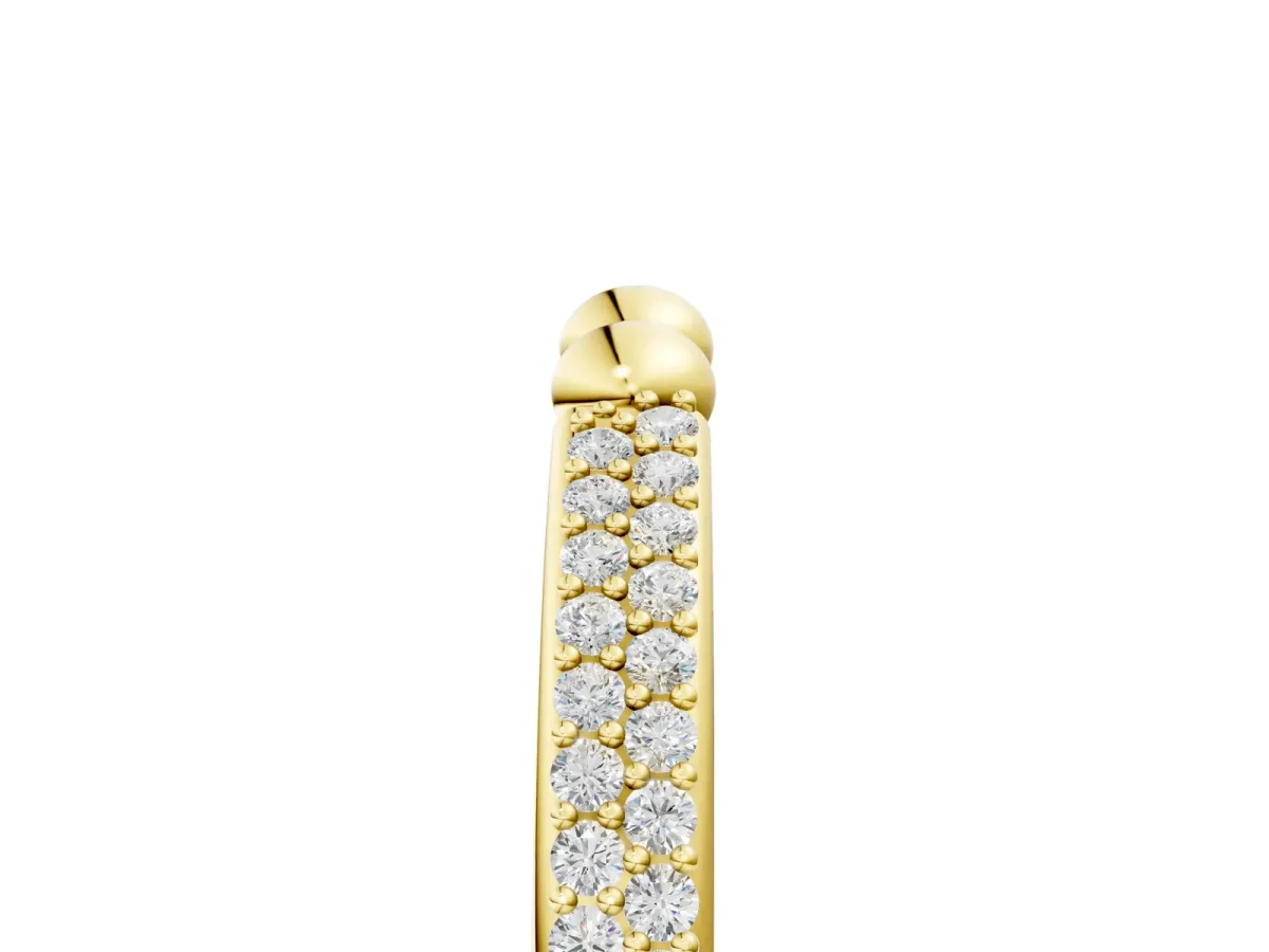 Pave Round Diamond Beaded Band with Shared Prong Setting Yellow gold