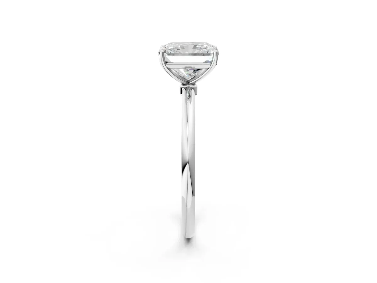Radiant Cut Cut Solitaire Engagement Ring with Thin Band and Four-Prong Setting Platinum
