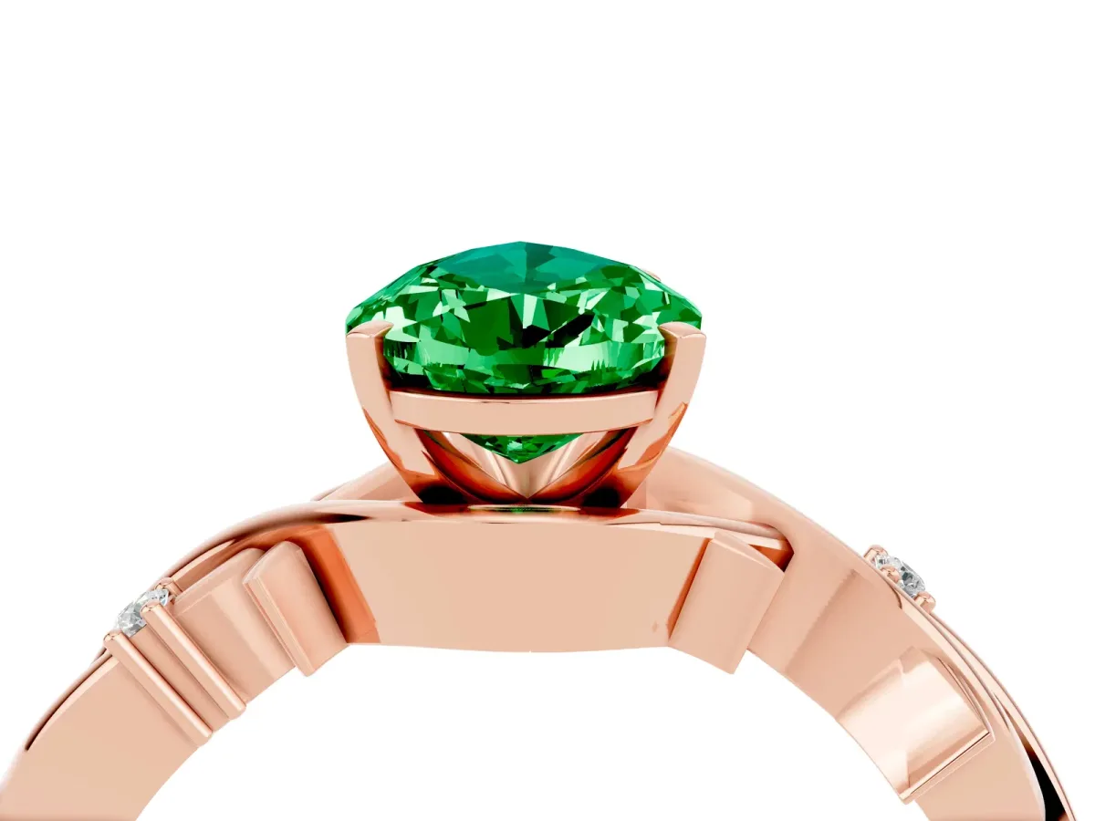 Pear Cut Emerald Solitaire Ring with Twisted Band and Prong Setting Rose gold