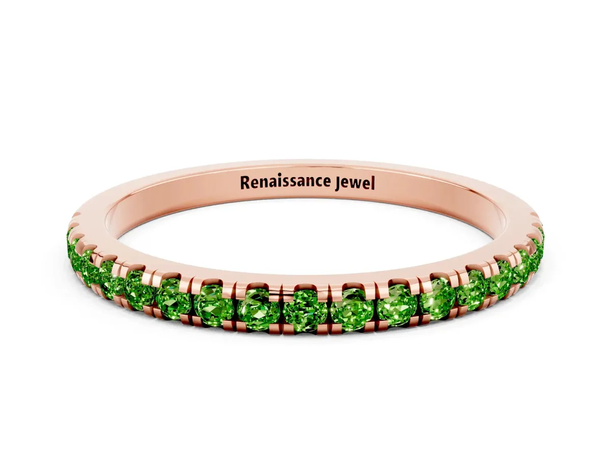 Pavé Round Peridot Half Eternity Band with Shared Prong Setting Rose gold