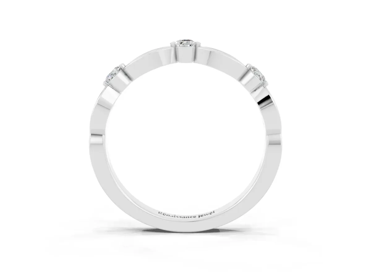 Marquise and Round Moissanite Milgrain Band with Bezel Setting Platinum