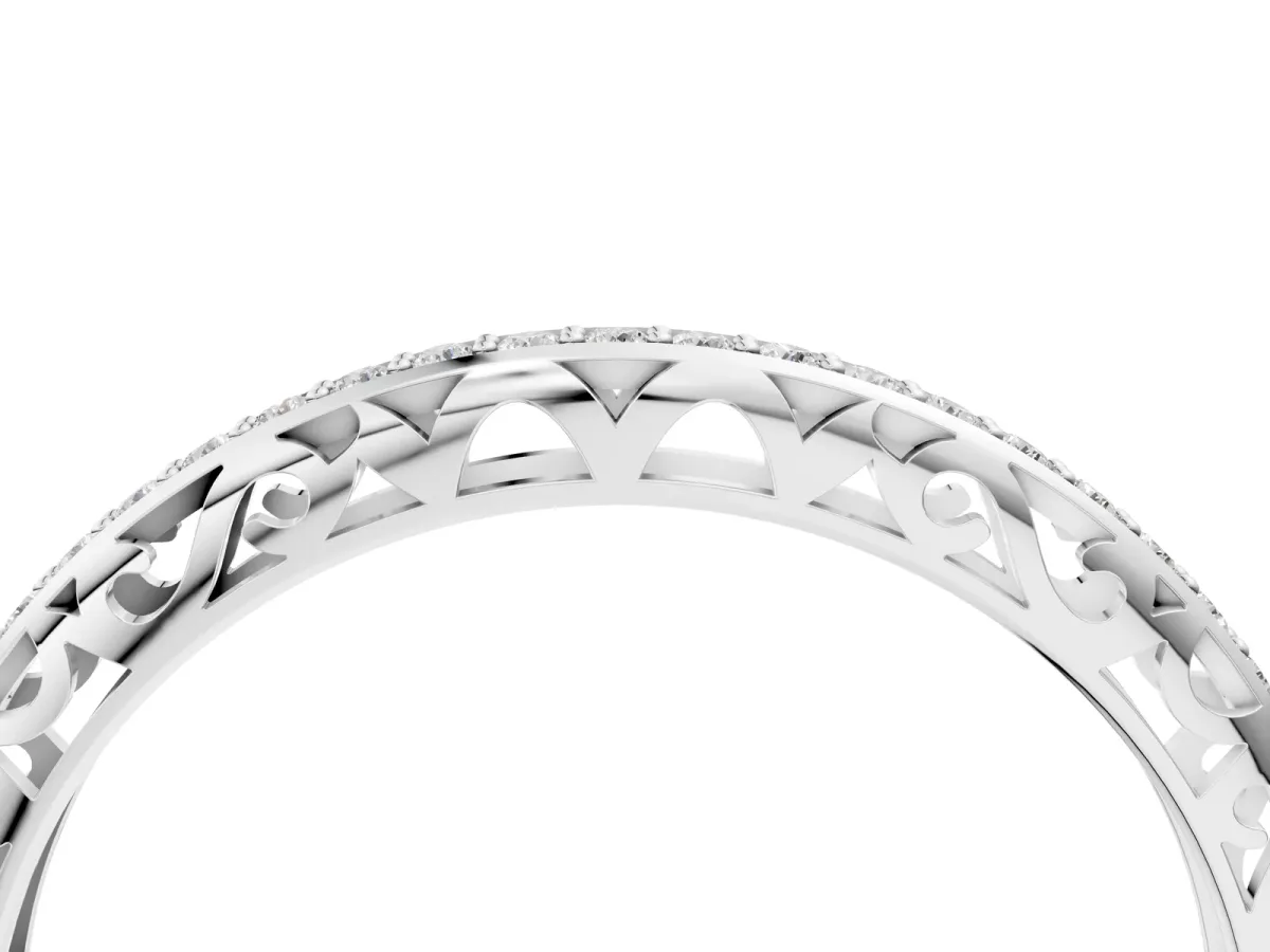 Round Diamond Channel-Set Eternity Band with Filigree Detailing Silver