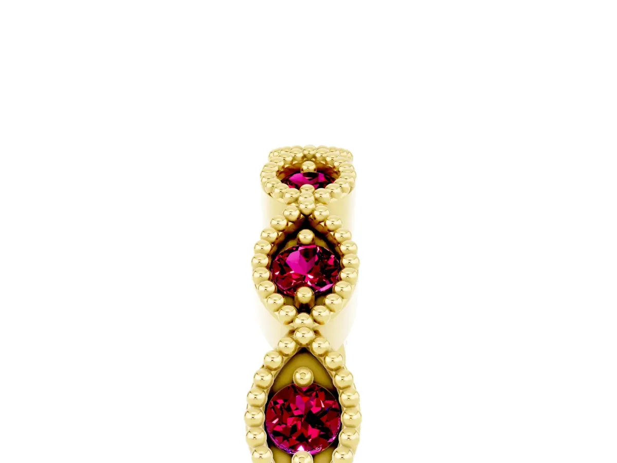 Milgrain Marquise Garnet Half Eternity Band with Bezel Setting Yellow gold