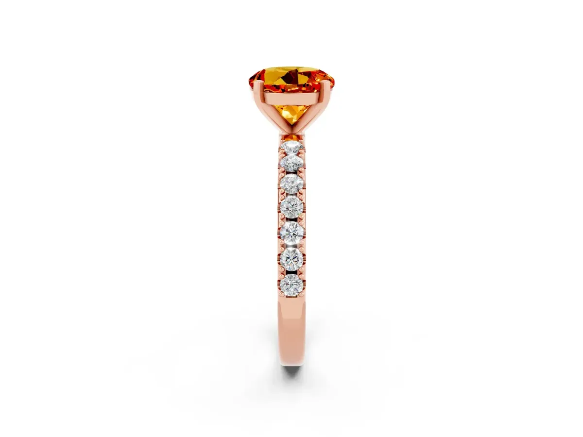Round Cut Citrine Solitaire Pavé Band with Four-Prong Setting Rose gold