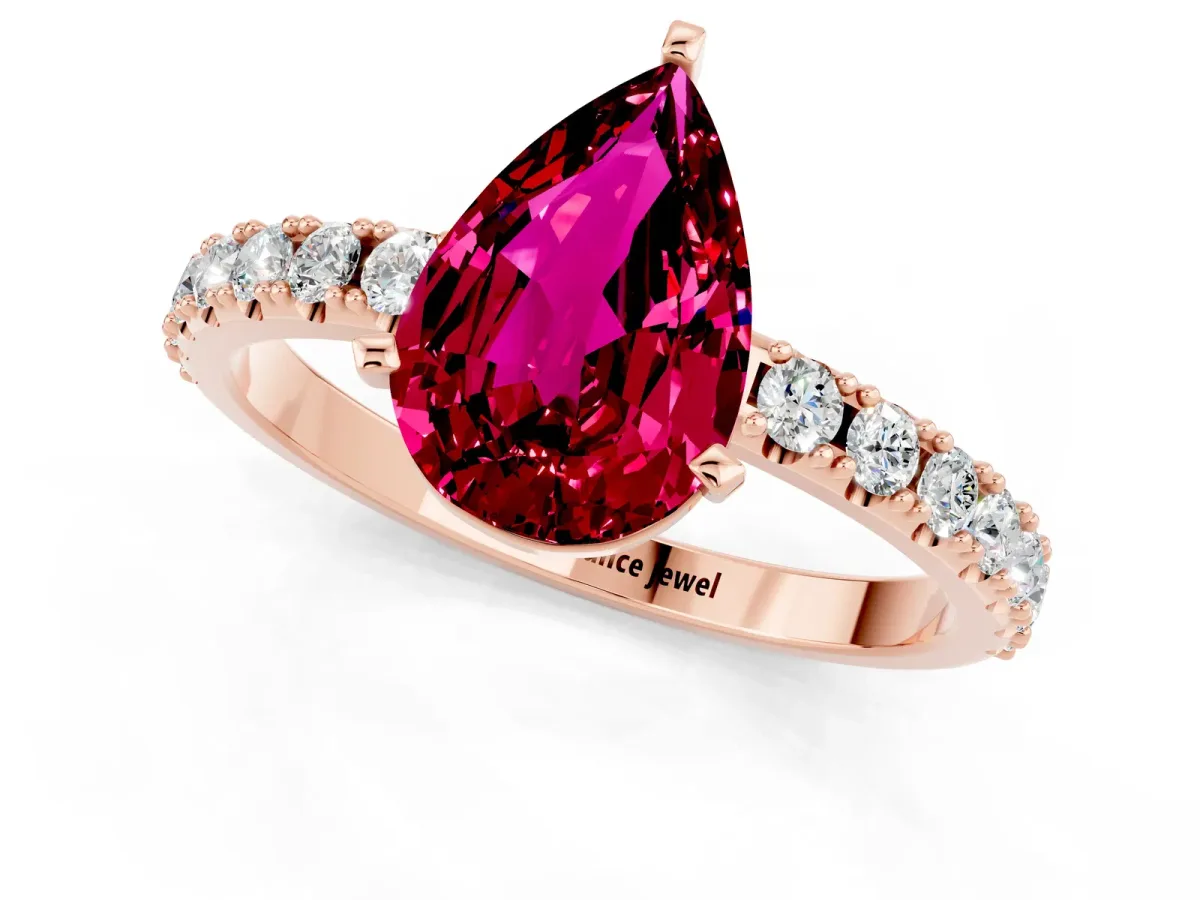 Pear Cut Garnet Solitaire Pavé Band with Four-Prong Setting Rose gold