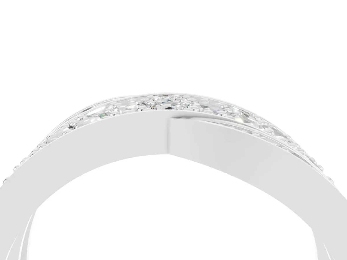 Pavé Round Moissanite Crossover Band with Bead Prong Setting Silver