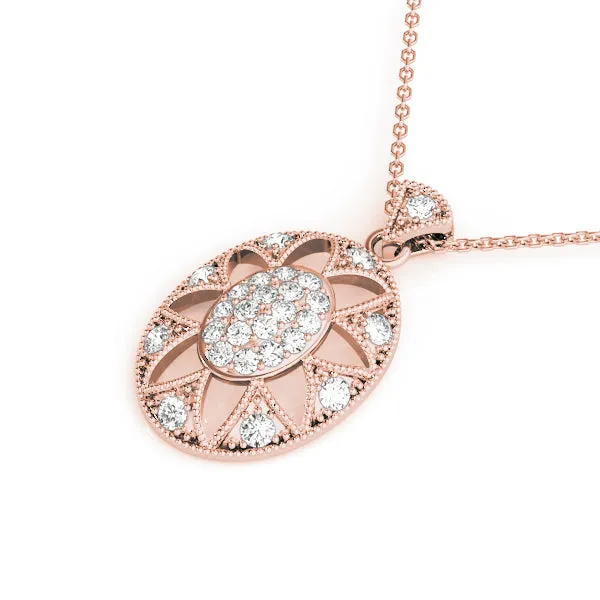 Pavé Oval Milgrain Pendant Rose gold