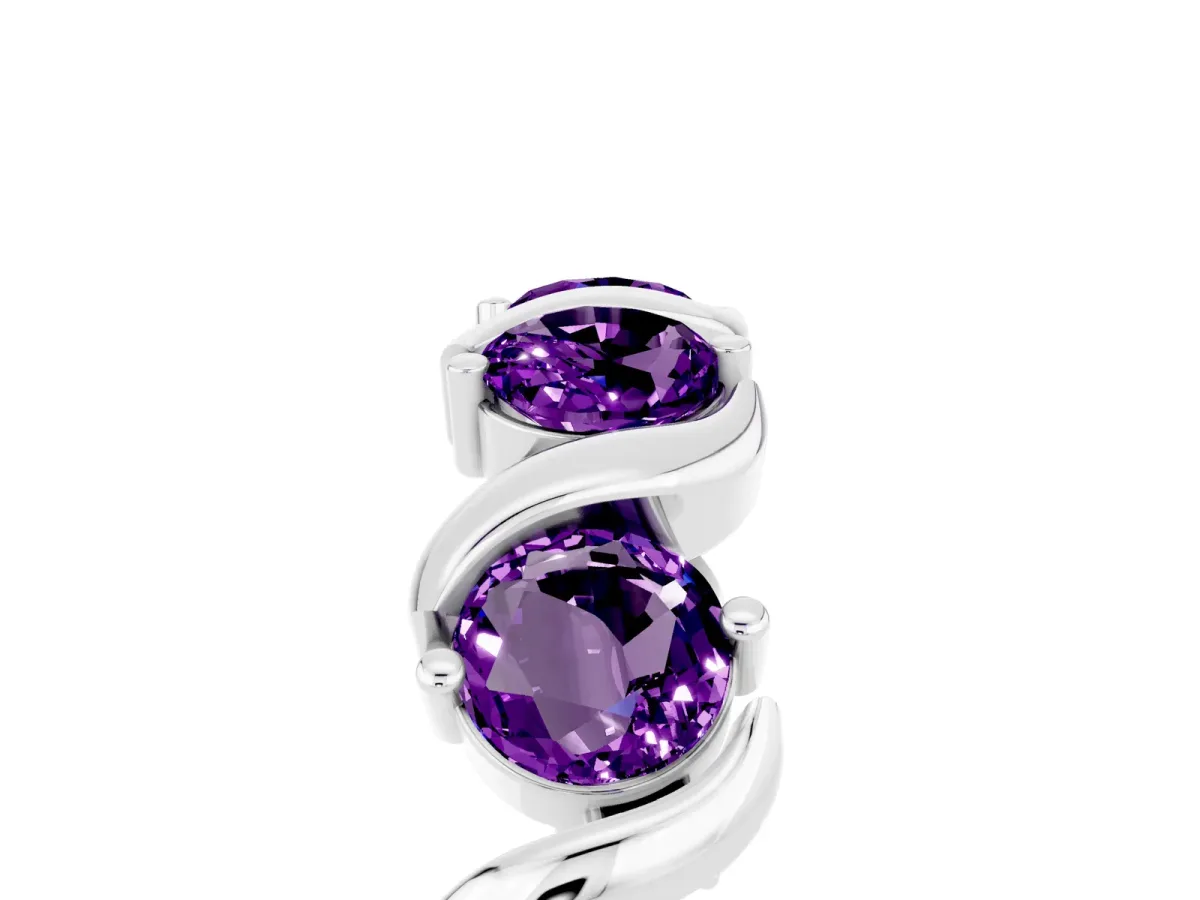 Round Amethyst Half Eternity Band with Wave Prong Setting Silver