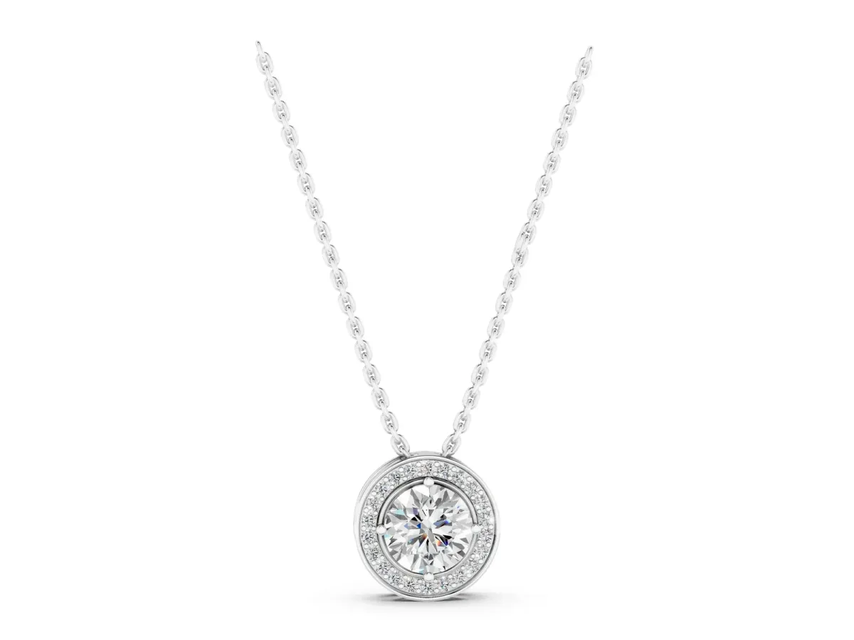 Halo Round Diamond Four-Prong Pendant Silver
