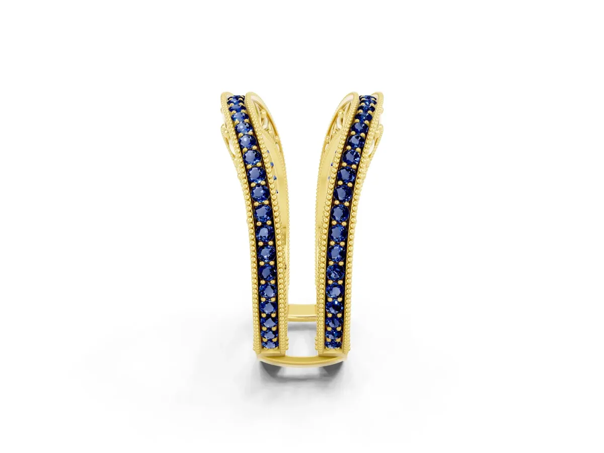 Round Blue Sapphire Milgrain Eternity Band with Channel Setting Yellow gold