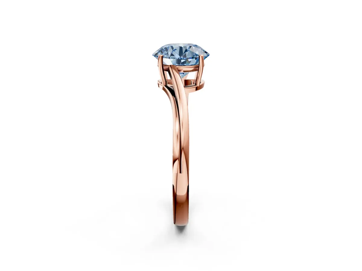 Fancy Blue Round Cut Cut Solitaire Twist Band Ring with Four-Prong Setting Rose gold