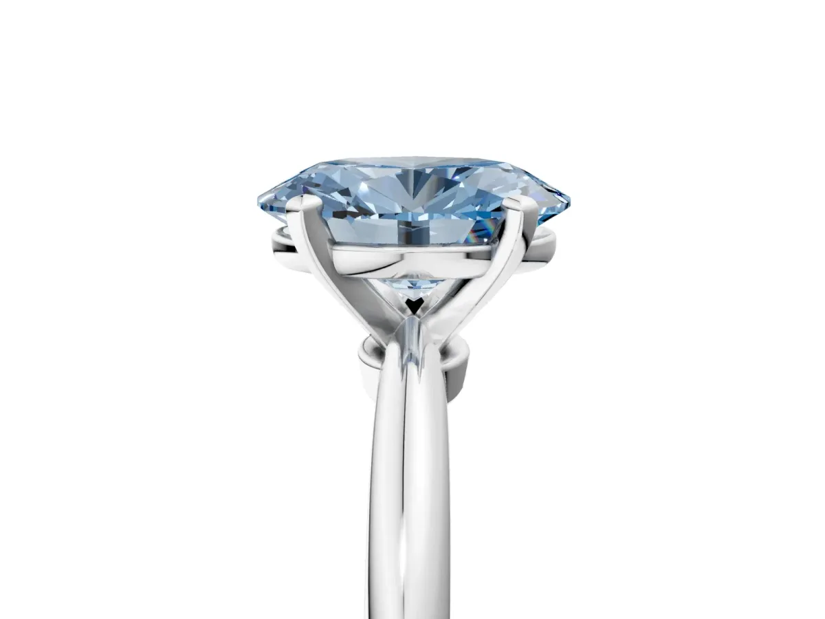 Fancy Blue Oval Cut Diamond Solitaire Ring with Six-Prong Setting and Classic Band Platinum