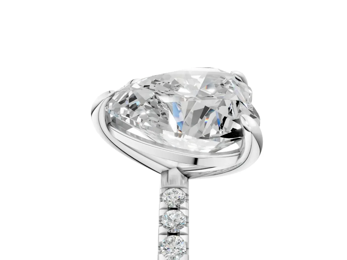 Oval and Heart Toi Moi Ring with Prong Setting and Pave Band Silver