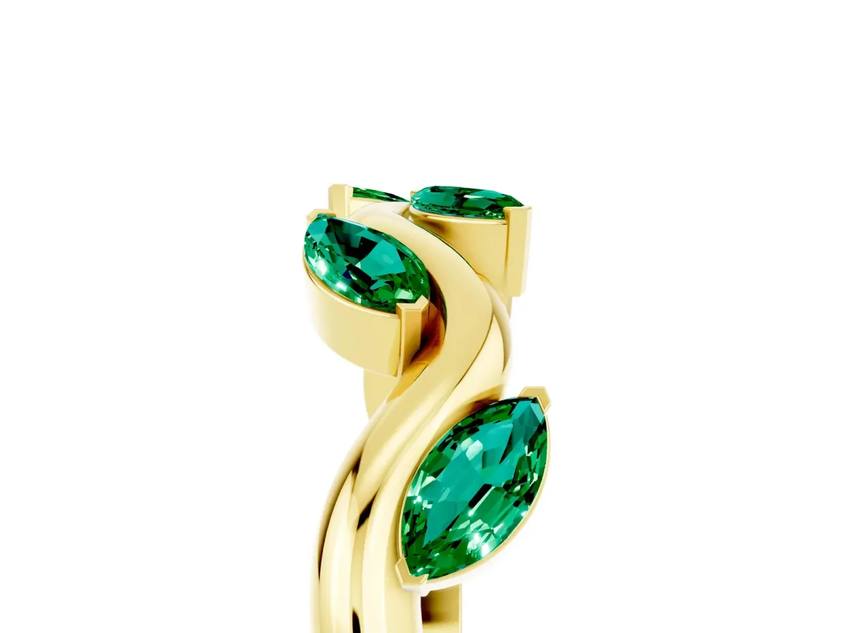 Marquise Emerald Twisted Band with Prong Setting Yellow gold
