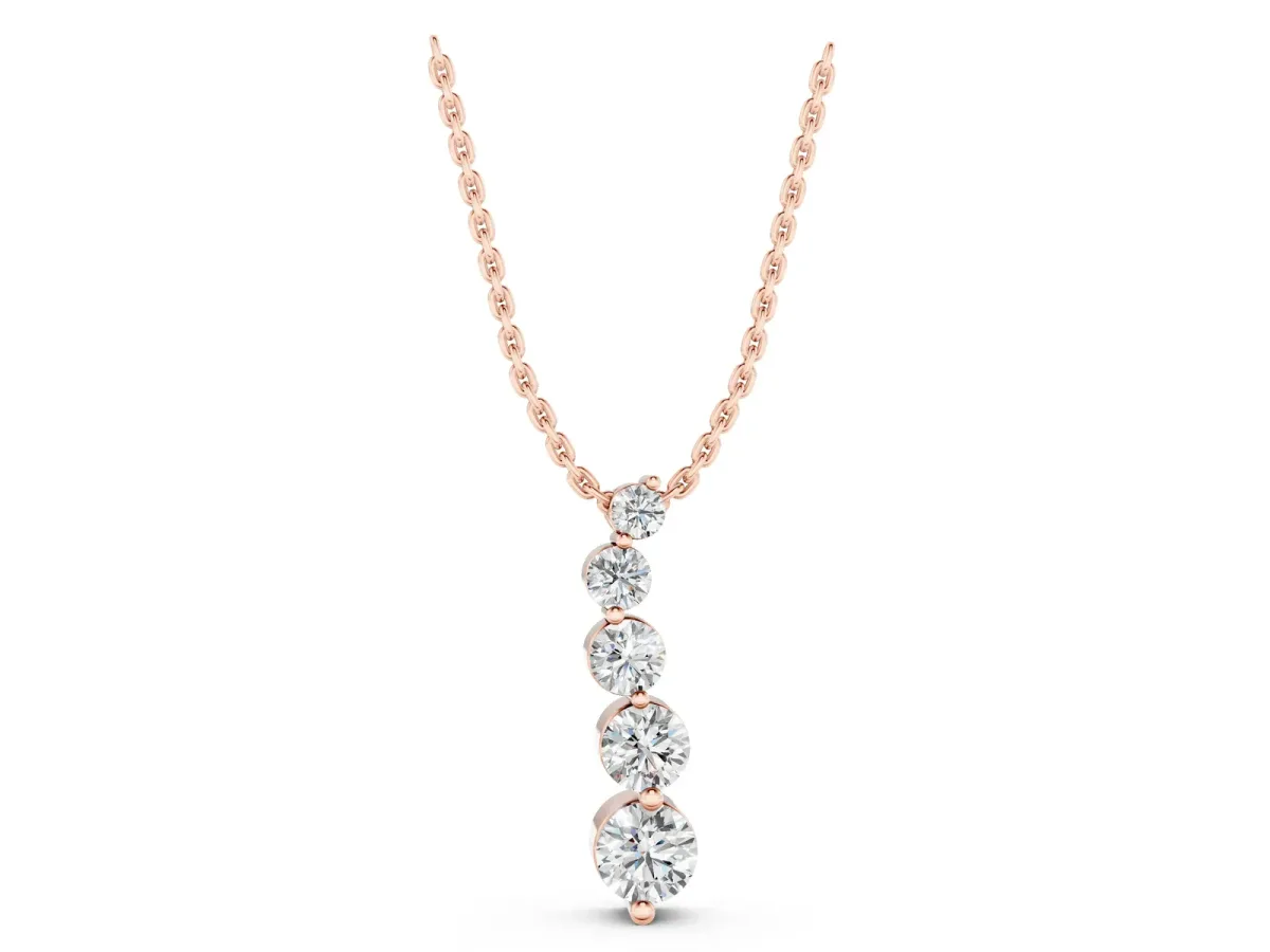 Graduated Round Diamond Prong Set Pendant Rose gold