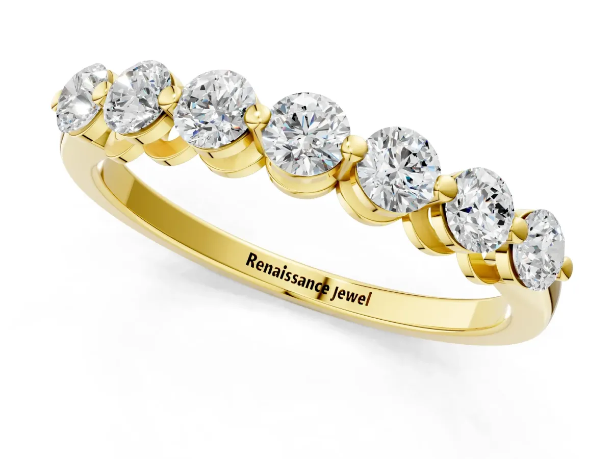 Round Cut Diamond Prong Set Half Eternity Band Yellow gold
