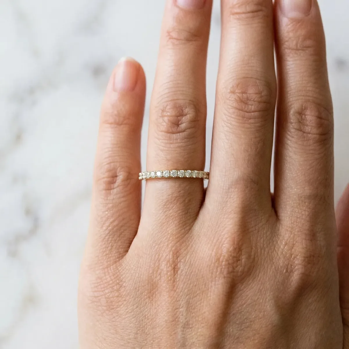Round Cut Diamond Pavé Eternity Band with Micro Prong Setting Yellow gold