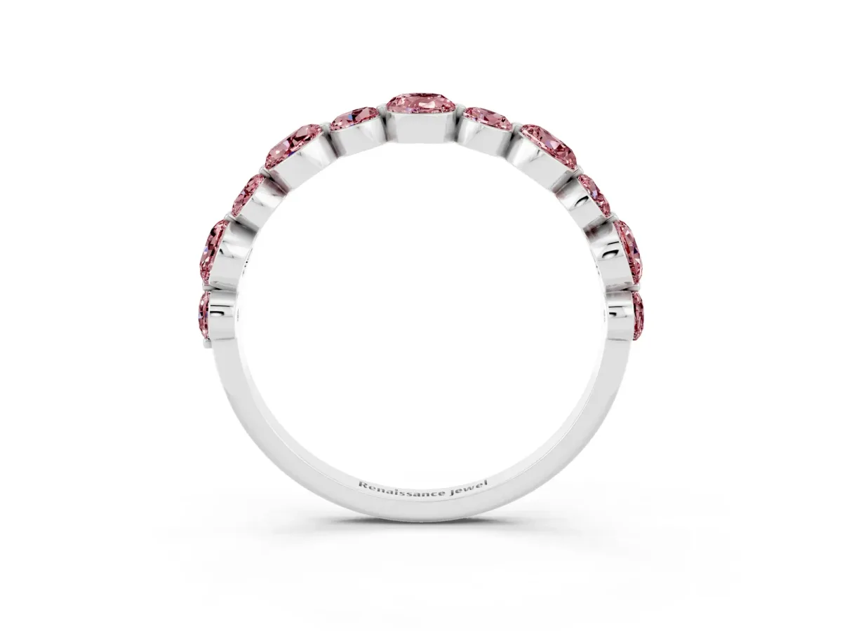 Round Morganite Scalloped Prong Set Eternity Band Platinum