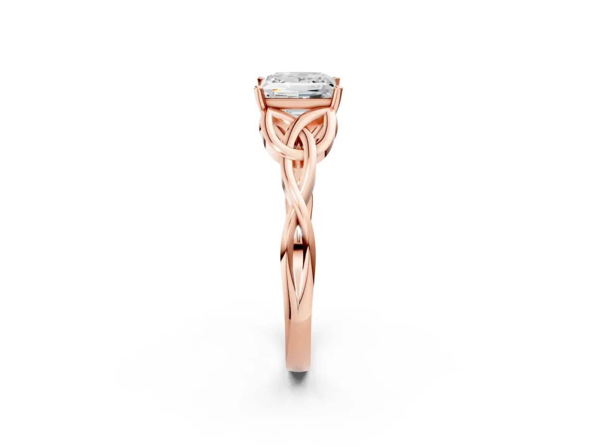 Princess Cut Diamond Solitaire Celtic Knot Ring with Four-Prong Setting Rose gold