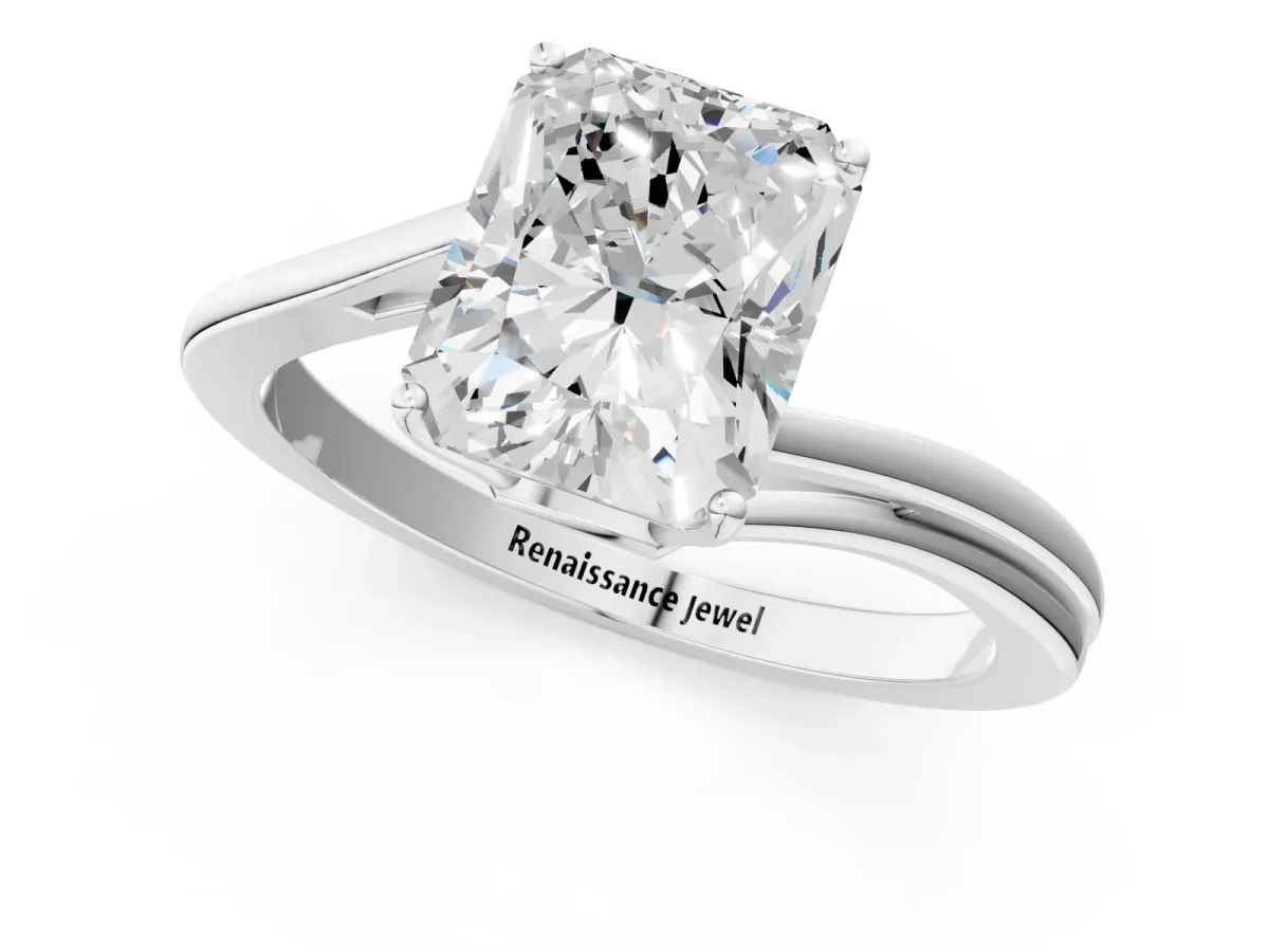 Radiant Cut Cut Solitaire Twist Band Ring with Four-Prong Setting Platinum