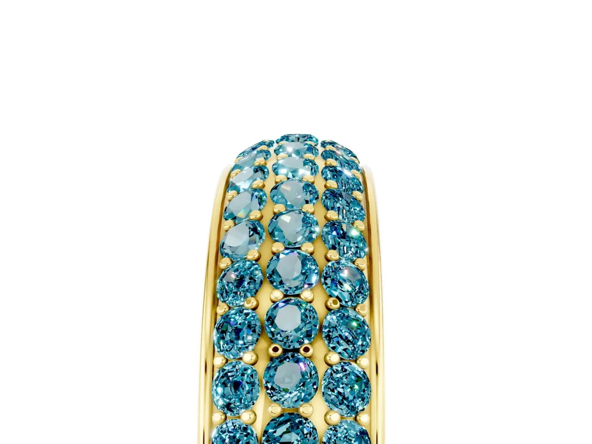 Three-Row Round Blue Topaz Eternity Band with Shared Prong Setting Yellow gold