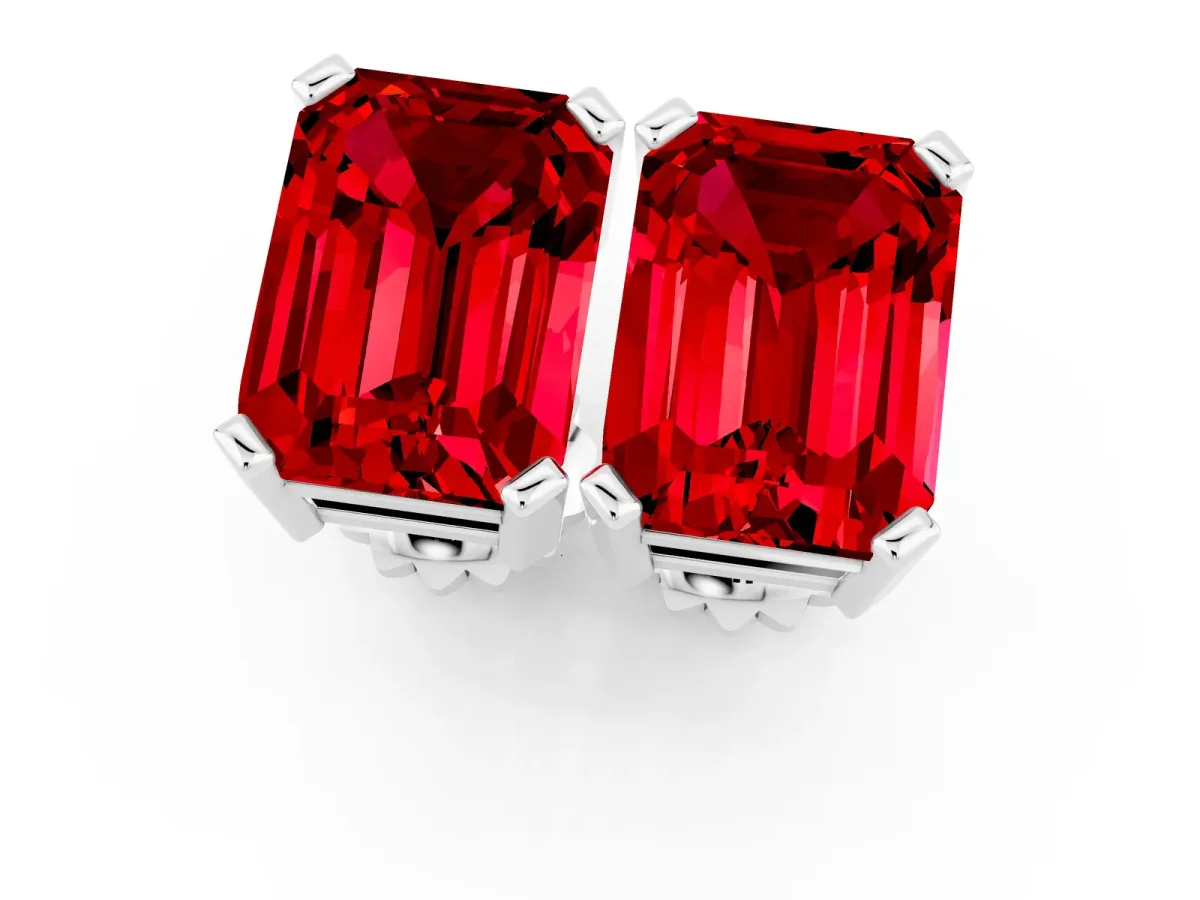 Emerald Cut Ruby Stud Earrings White gold