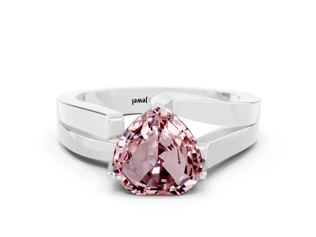 Modern Tension Set Heart Cut Morganite Solitaire Wide Band Ring Silver