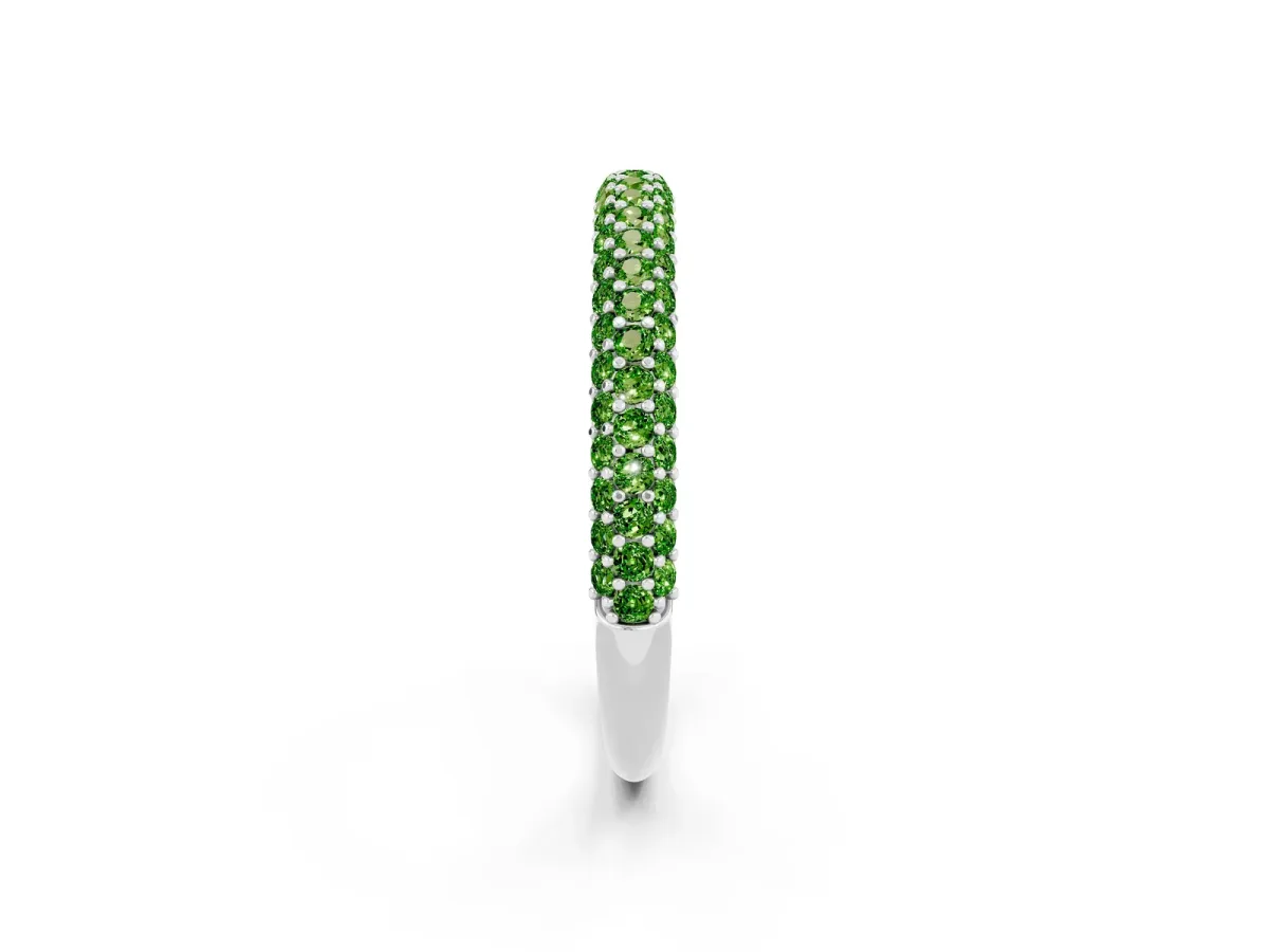 Round Peridot Pavé Eternity Band with Shared Prong Setting Silver