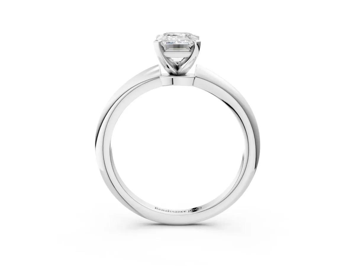 Emerald Cut Diamond Solitaire Ring with Six-Prong Setting and Classic Band White gold