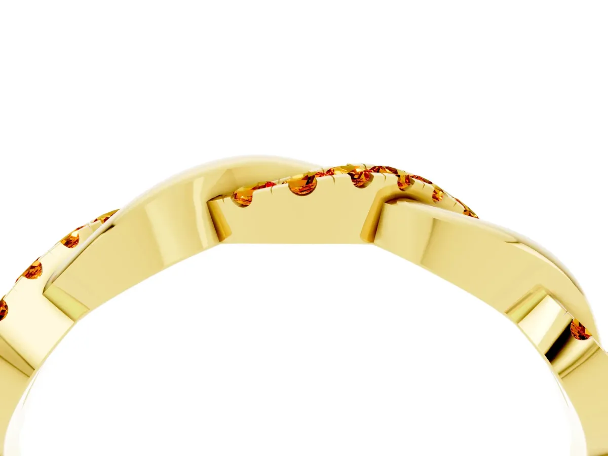 Pavé Round Citrine Twist Eternity Band with Shared Prong Setting Yellow gold