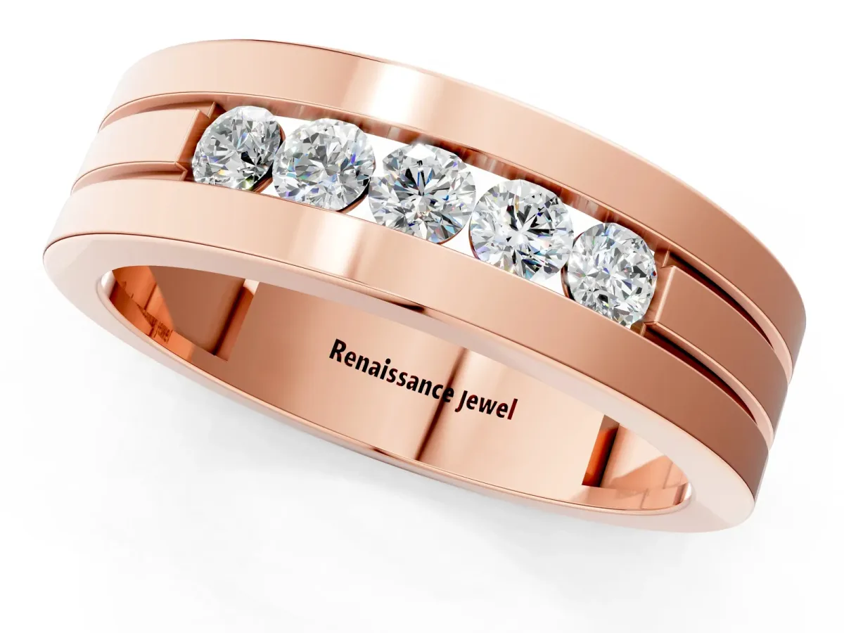 Round Diamond Five-Stone Channel Set Mens Band Rose gold