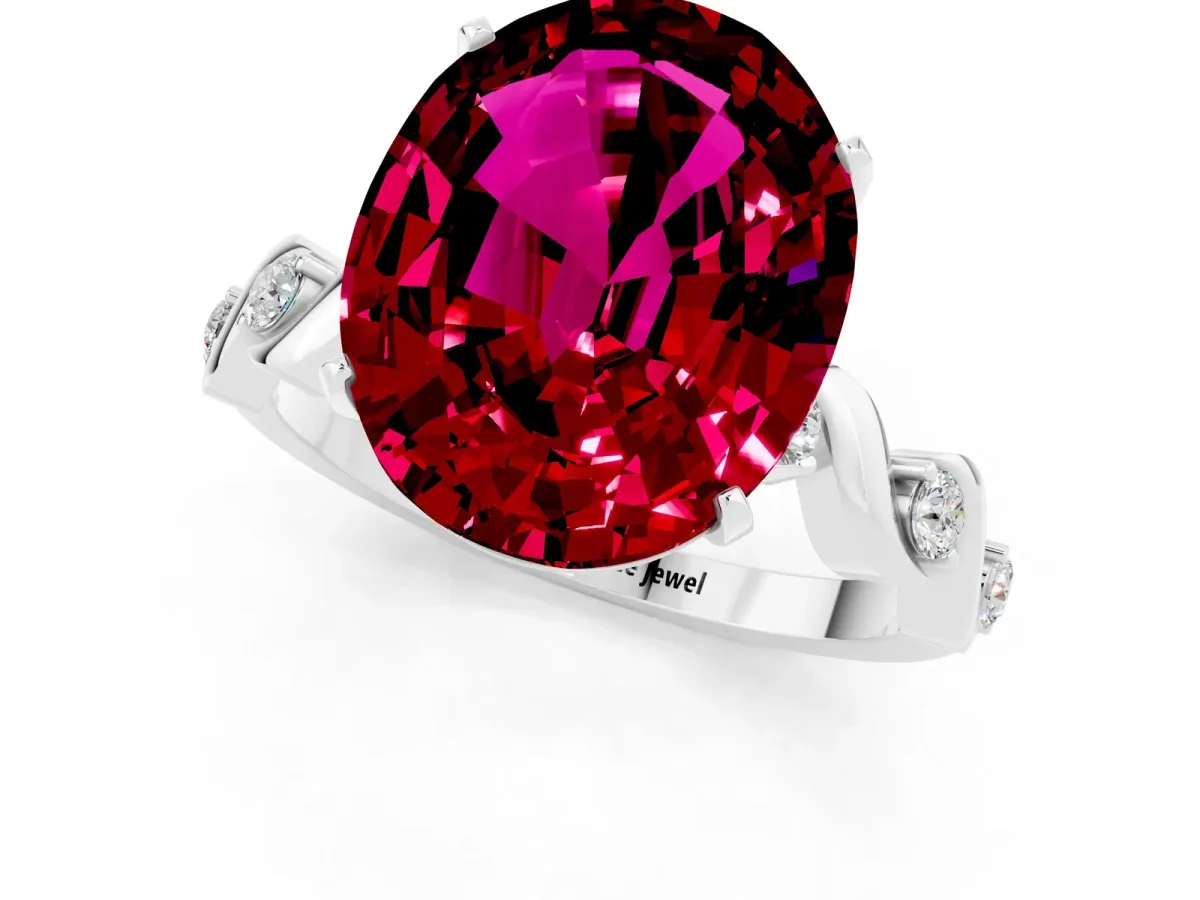 Oval Cut Garnet Solitaire Twisted Band with Round Accents and Prong Setting Silver