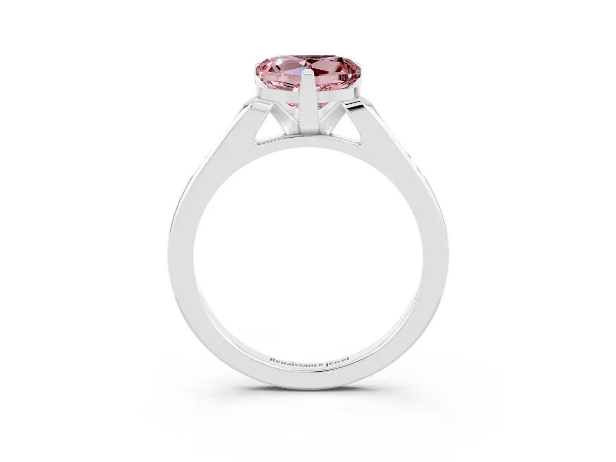 Heart Cut Morganite Solitaire Ring with Channel Set Round Band and Prong Setting Silver